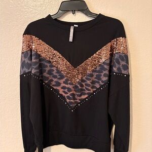 Charlie Charlie Charlotte Black and Brown Sequin  studded Sweatshirt